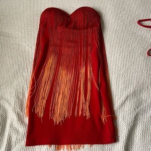 Red dress with red and orange fringe